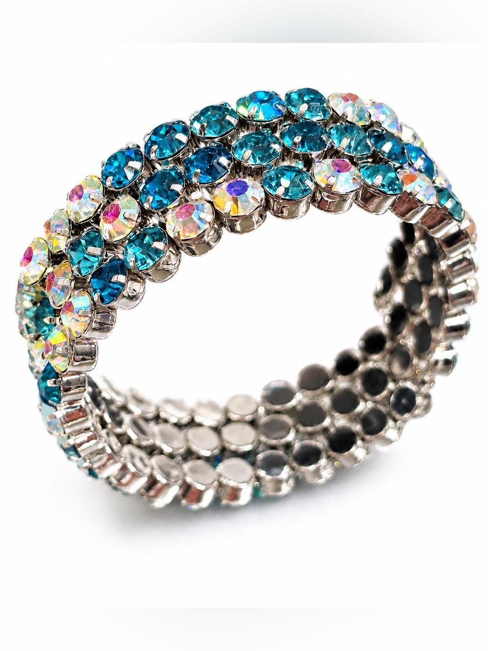 NWT | PAPARAZZI Iridescent Incantation Blue Coil Bracelet | AB Crystal Wrap